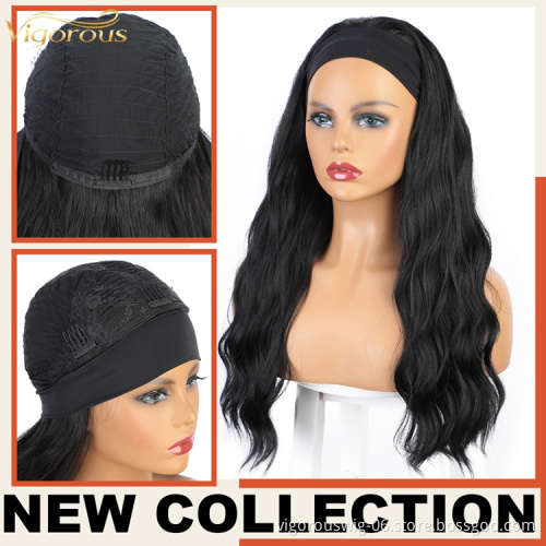 Vigorous Wigs For Black Women Water Wave Synthetic Hair Wigs With Headband Glueless Scarf Headband Wig Synthetic Fiber Hair